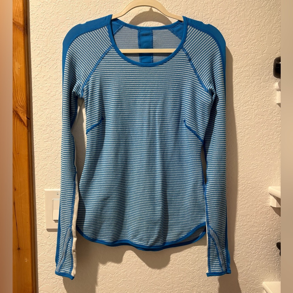 Lululemon Athletica Blue Striped Long Sleeve Top